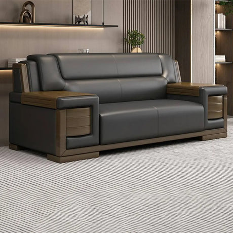 Black Scratch Resistant Faux Leather Sofa Seating Group Image - 2