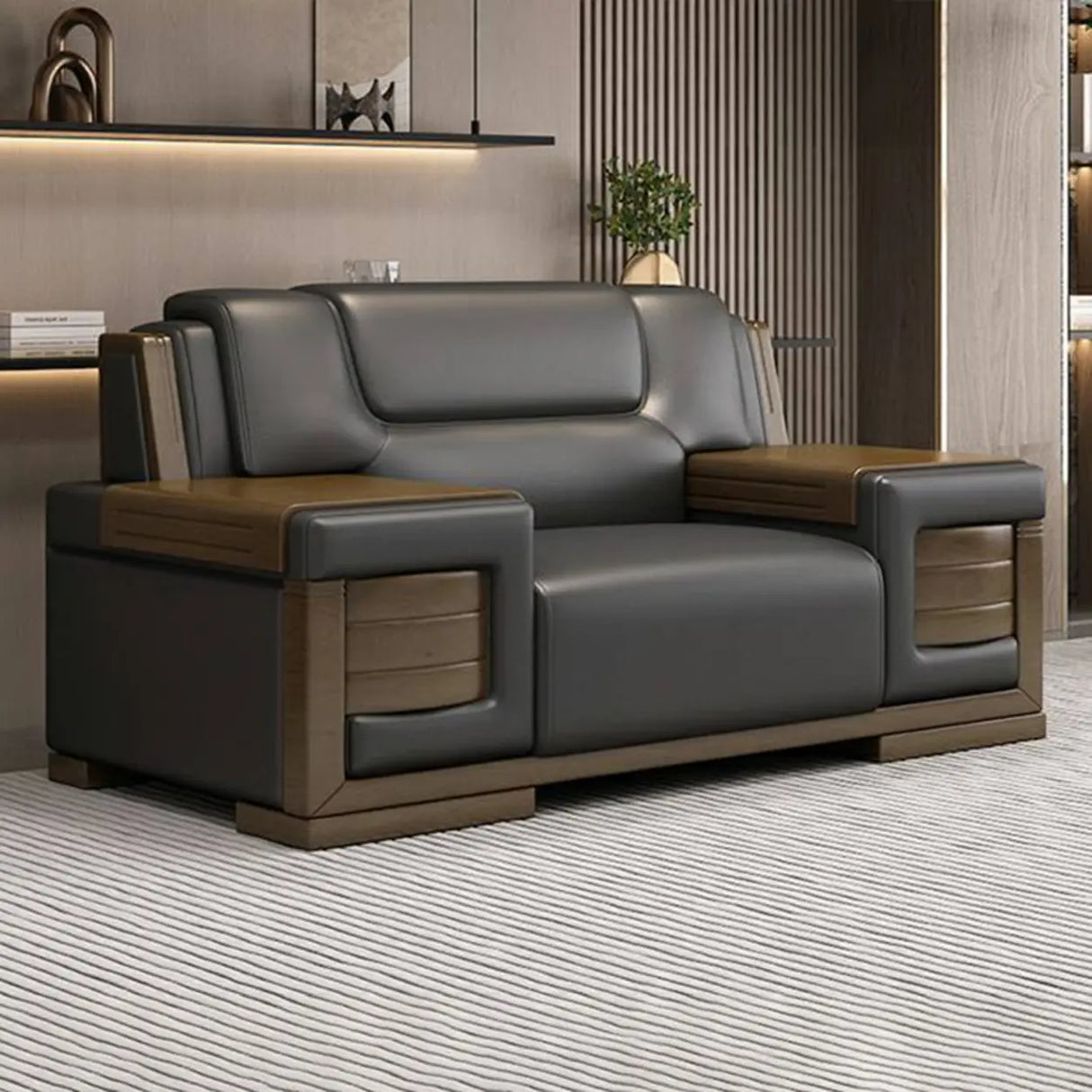 Black Scratch Resistant Faux Leather Sofa Seating Group Image - 3