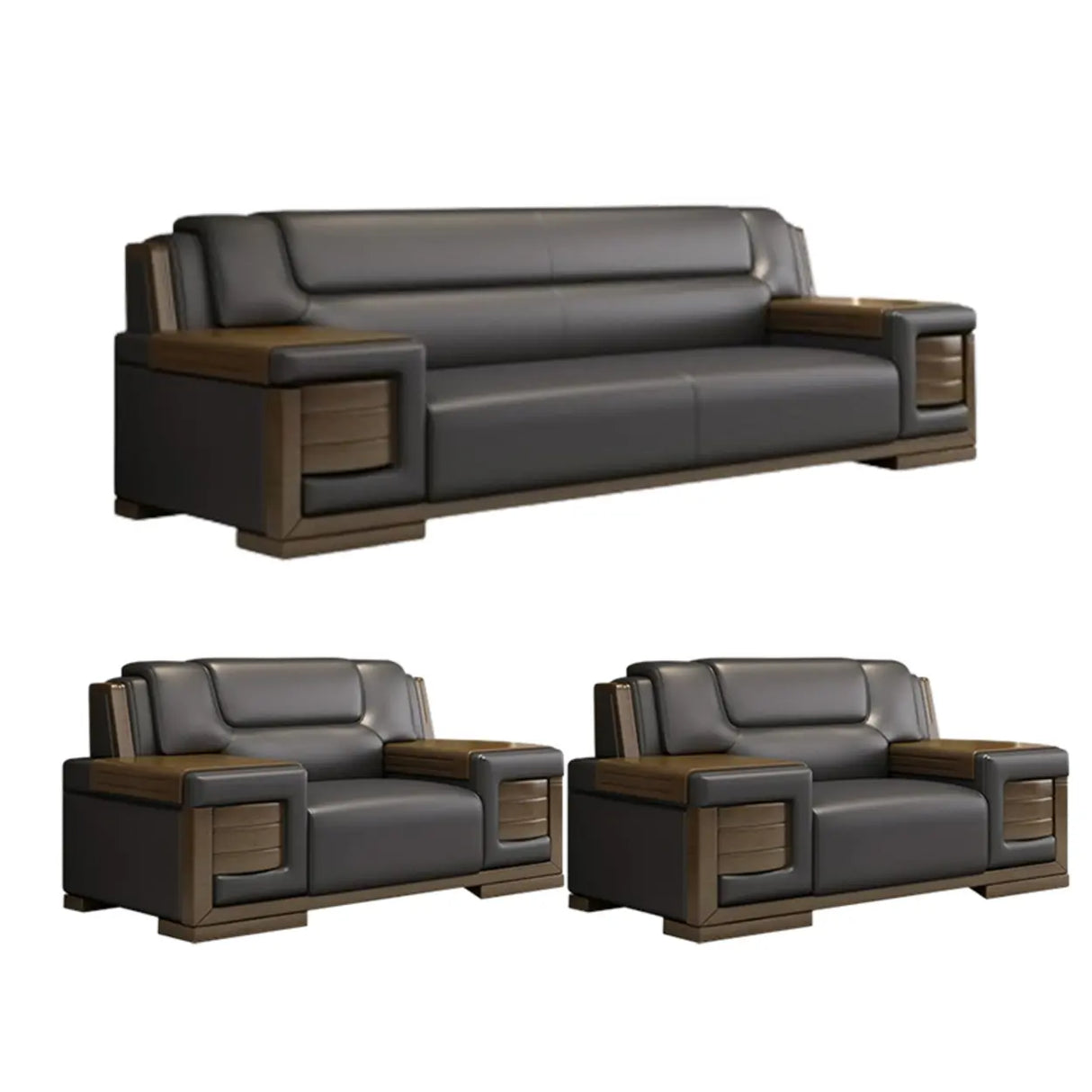 Black Scratch Resistant Faux Leather Sofa Seating Group Image - 7