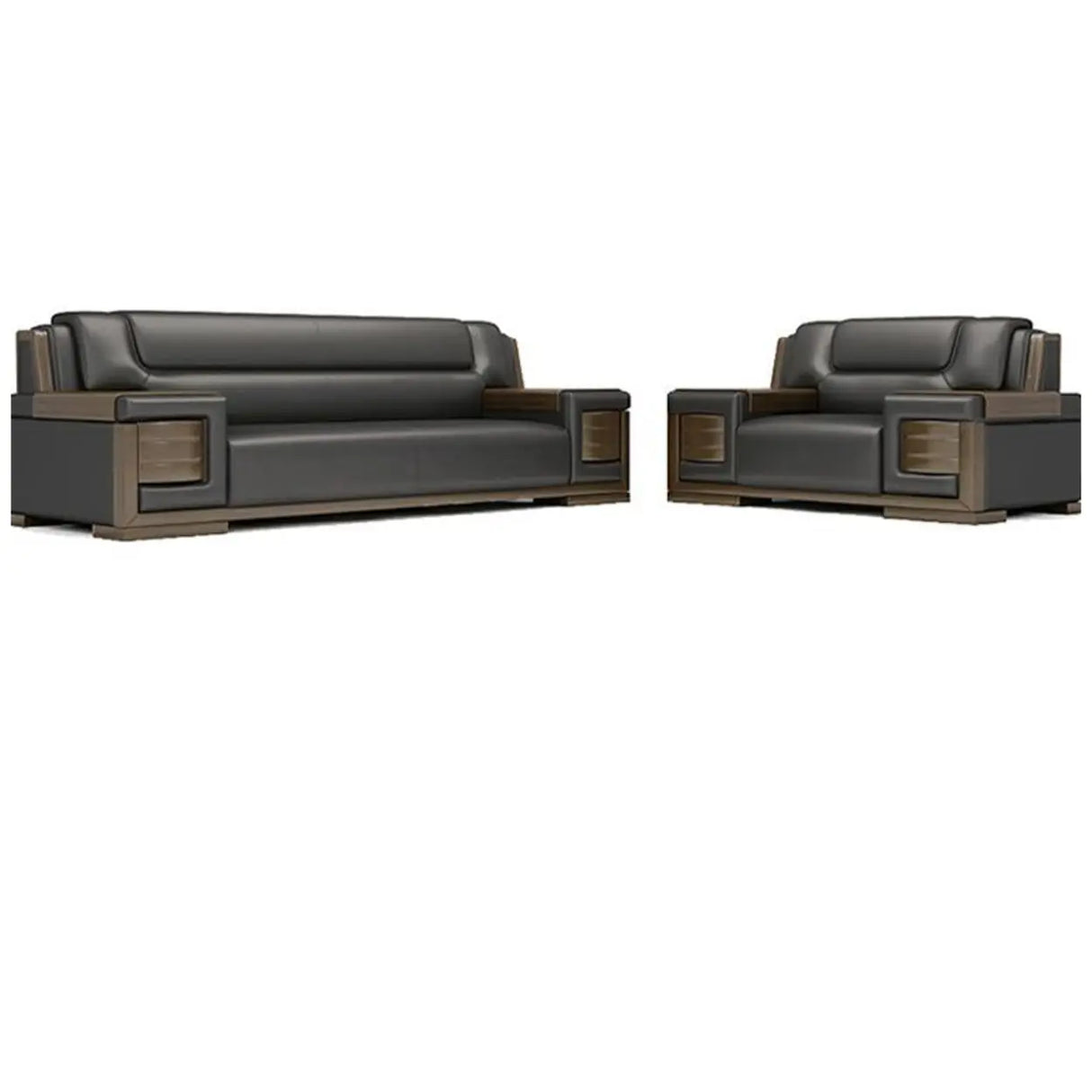 Black Scratch Resistant Faux Leather Sofa Seating Group Image - 9