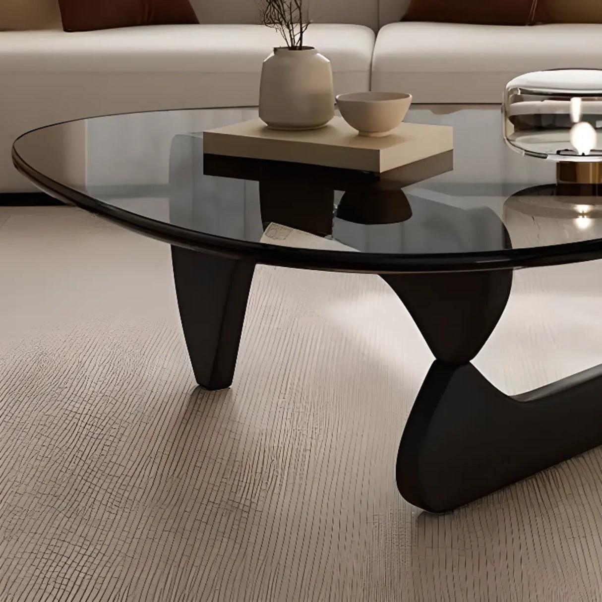 Black Scratch Resistant Glass Triangle Coffee Table Image - 5