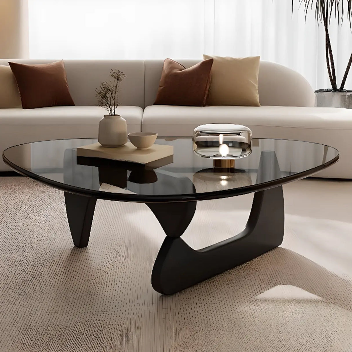 Black Scratch Resistant Glass Triangle Coffee Table Image - 7
