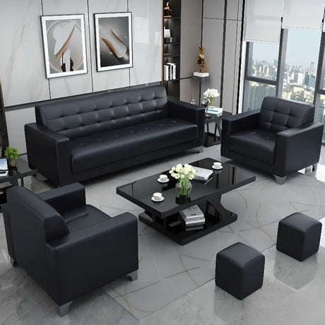 Black Scratch Resistant Leather Office Reception Sofa Image - 1