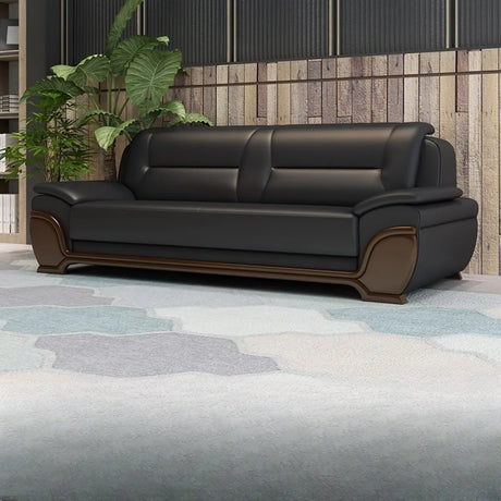Black Scratch Resistant Leather Reception Sofa with Arm Image - 1