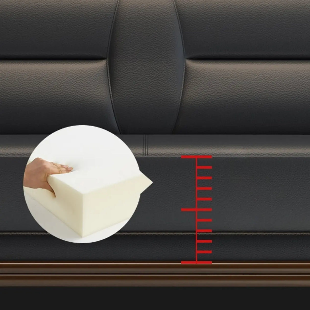 Black Scratch Resistant Leather Reception Sofa with Arm Image - 11