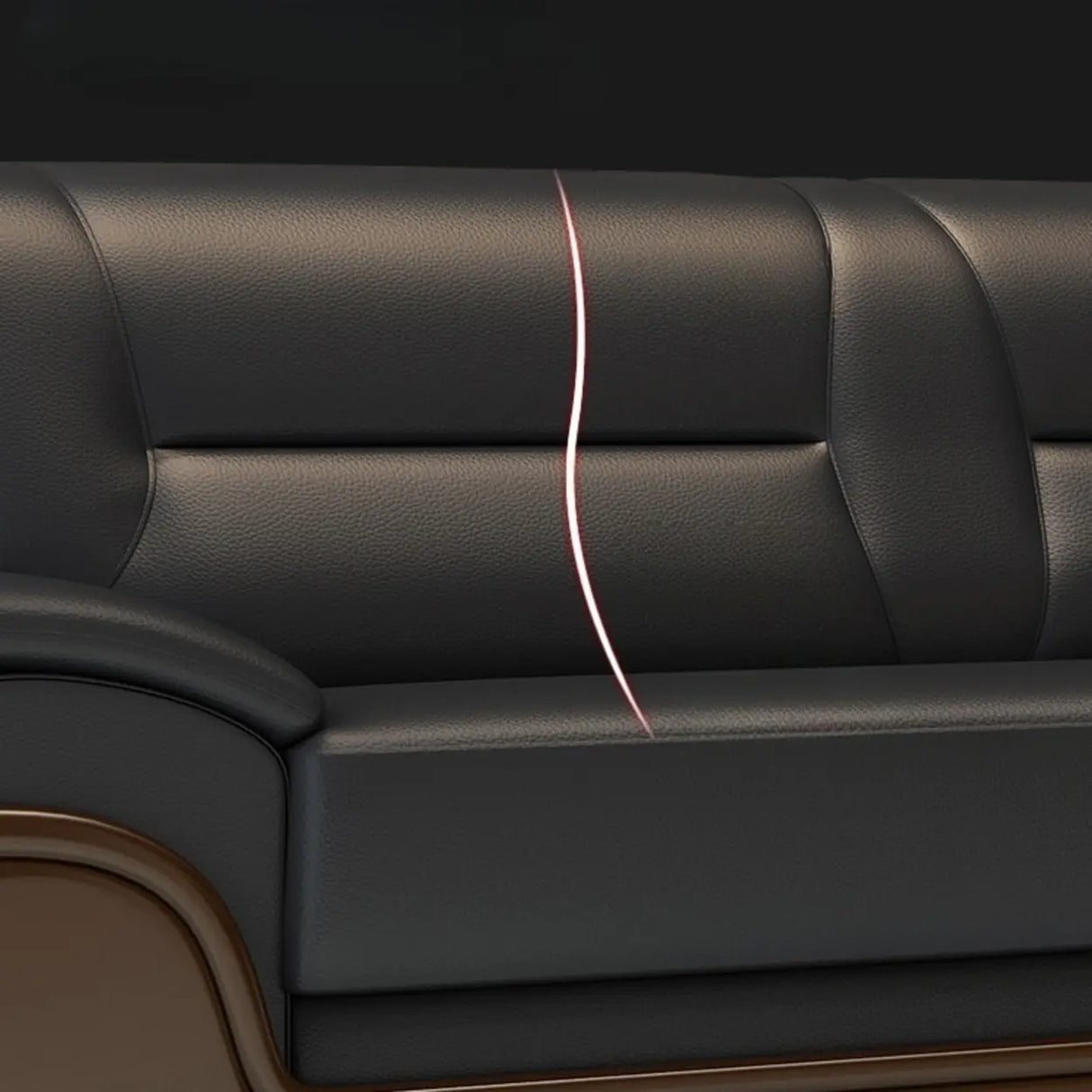 Black Scratch Resistant Leather Reception Sofa with Arm Image - 13
