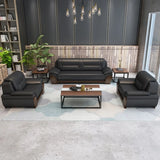 Black Scratch Resistant Leather Reception Sofa with Arm Image - 15