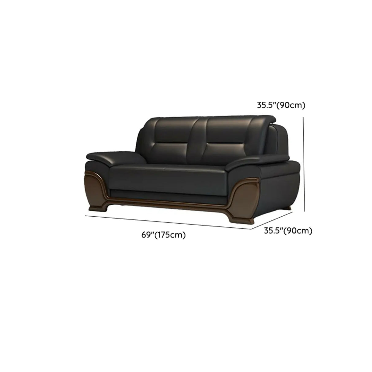 Black Scratch Resistant Leather Reception Sofa with Arm Image - 17