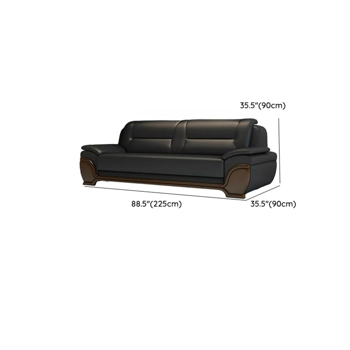 Black Scratch Resistant Leather Reception Sofa with Arm Image - 18