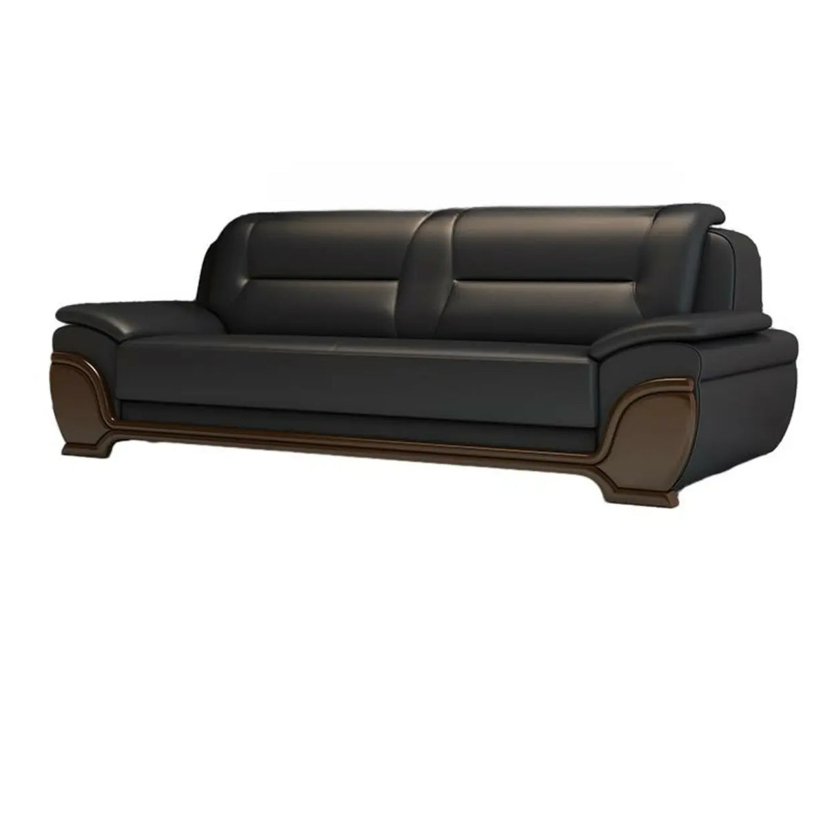 Black Scratch Resistant Leather Reception Sofa with Arm Image - 5