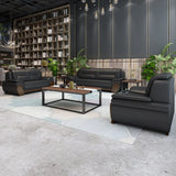 Black Scratch Resistant Leather Reception Sofa with Arm Image - 6