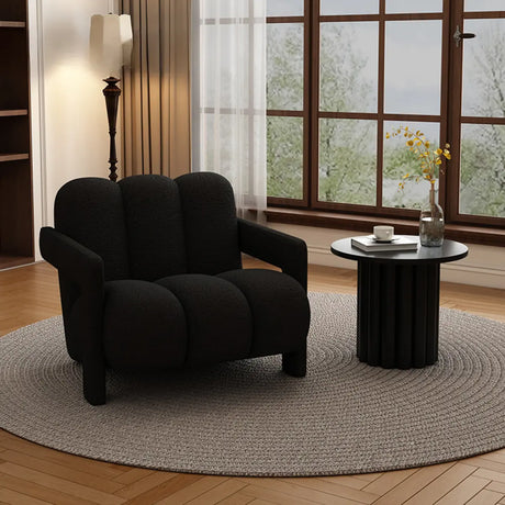 Black Sherpa Sewn Pillow Back Wood Frame Arm Chair Image - 1
