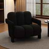 Black Sherpa Sewn Pillow Back Wood Frame Arm Chair Image - 11