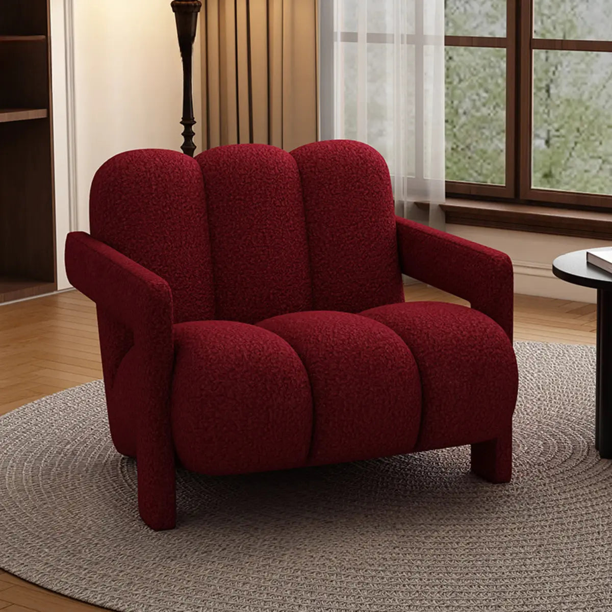 Black Sherpa Sewn Pillow Back Wood Frame Arm Chair Image - 13
