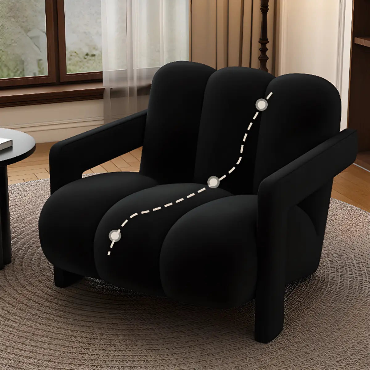 Black Sherpa Sewn Pillow Back Wood Frame Arm Chair Image - 14