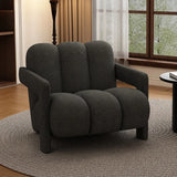 Black Sherpa Sewn Pillow Back Wood Frame Arm Chair Image - 15