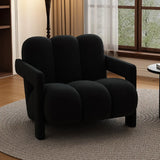 Black Sherpa Sewn Pillow Back Wood Frame Arm Chair Image - 3