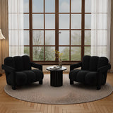Black Sherpa Sewn Pillow Back Wood Frame Arm Chair Image - 4