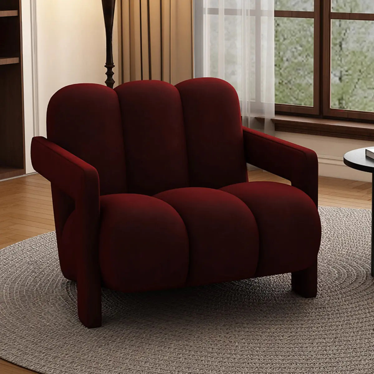 Black Sherpa Sewn Pillow Back Wood Frame Arm Chair Image - 5