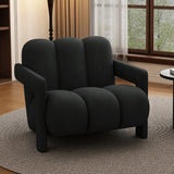 Black Sherpa Sewn Pillow Back Wood Frame Arm Chair Image - 7