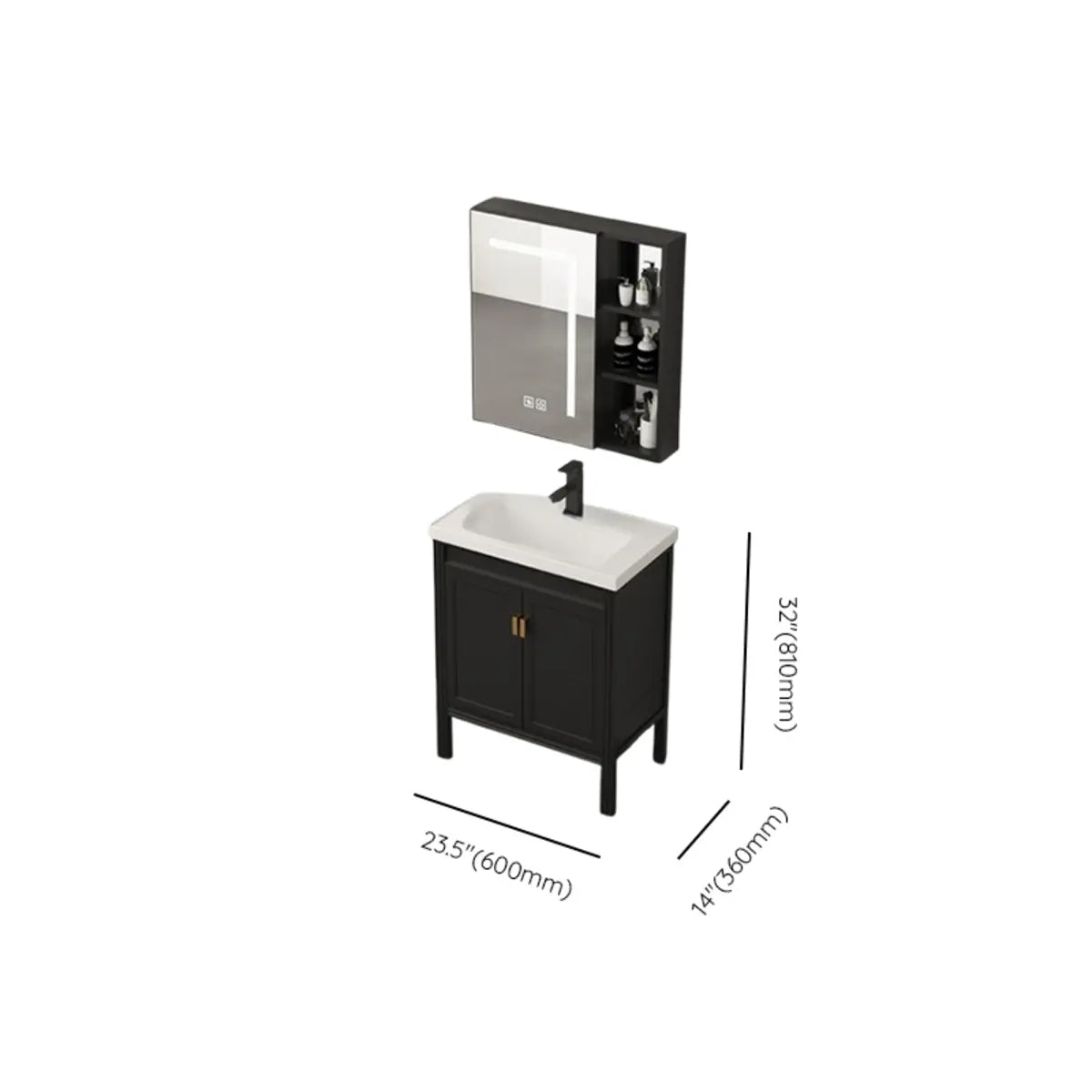 Black Single Sink Wood Shelves Freestanding Bathroom Vanity Image - 14