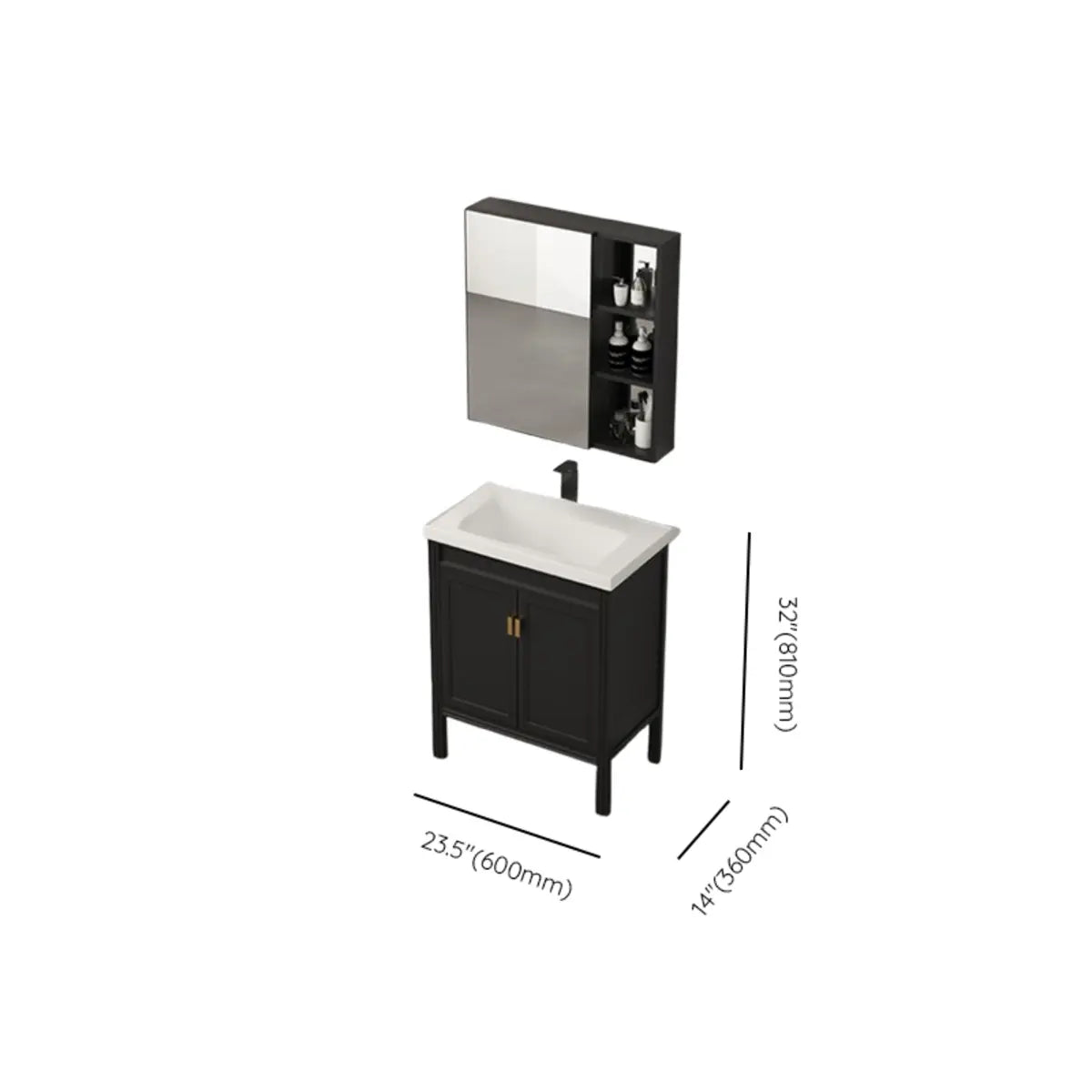 Black Single Sink Wood Shelves Freestanding Bathroom Vanity 