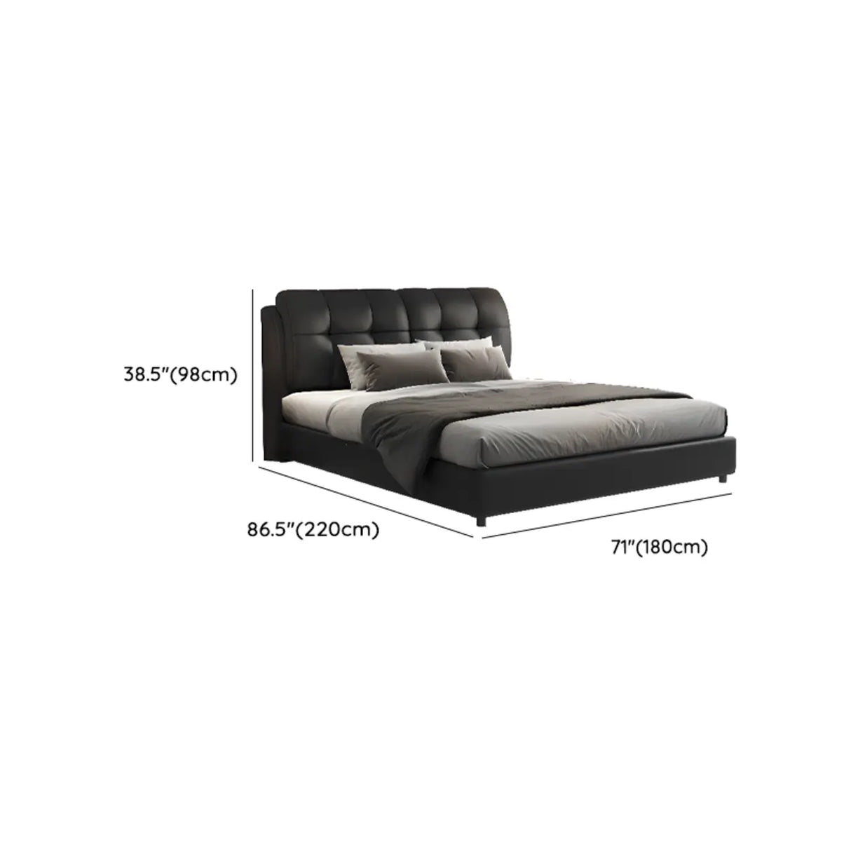 Black Sleigh Leather Upholstered Panel Bed with Mattress Image - 12