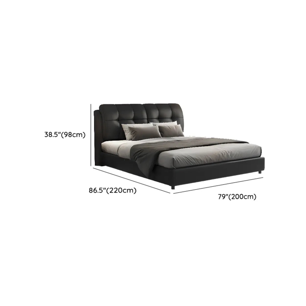 Black Sleigh Leather Upholstered Panel Bed with Mattress Image - 13