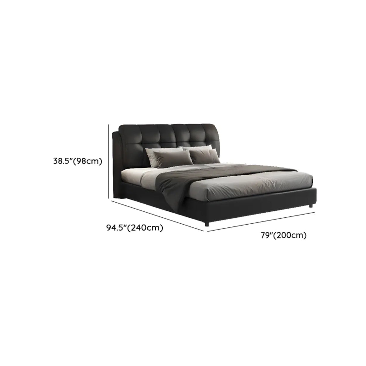 Black Sleigh Leather Upholstered Panel Bed with Mattress Image - 14