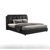 Black Sleigh Leather Upholstered Panel Bed with Mattress Image - 2