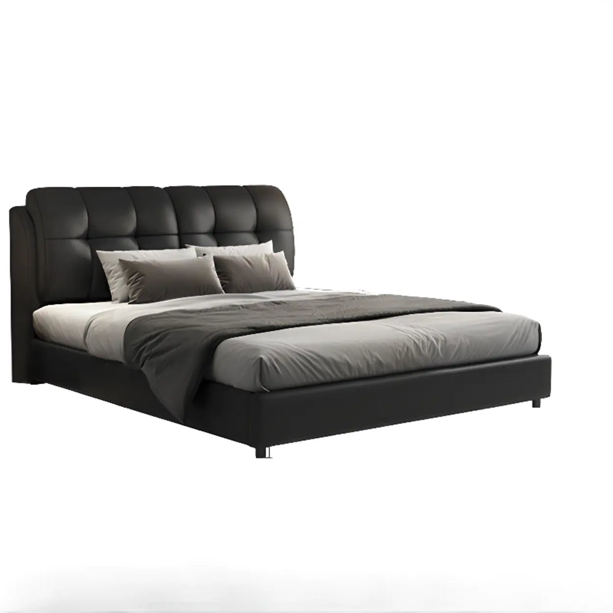 Black Sleigh Leather Upholstered Panel Bed with Mattress Image - 3