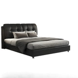 Black Sleigh Leather Upholstered Panel Bed with Mattress Image - 3