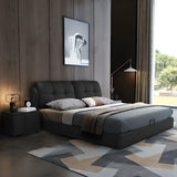 Black Sleigh Leather Upholstered Panel Bed with Mattress Image - 4