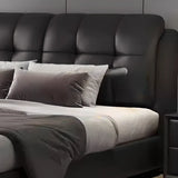 Black Sleigh Leather Upholstered Panel Bed with Mattress Image - 6