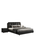 Black Sleigh Leather Upholstered Panel Bed with Mattress Image - 7