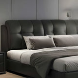 Black Sleigh Leather Upholstered Panel Bed with Mattress Image - 8