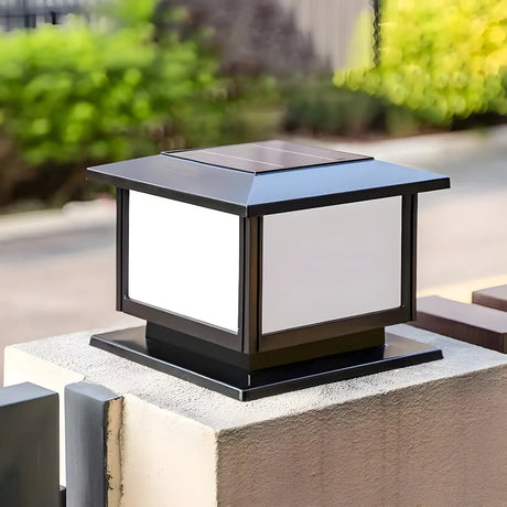 Black Solar Cube Metal Outdoor Waterproof Column Light Image - 1