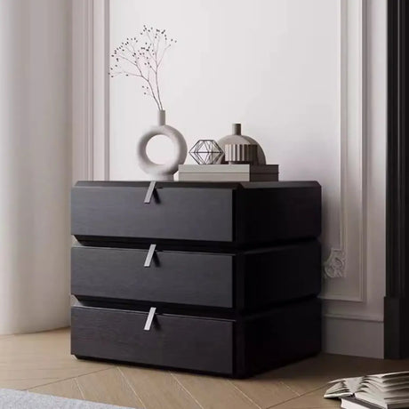 Black Solid Wood Kids Nightstand with Three Drawers Image - 1