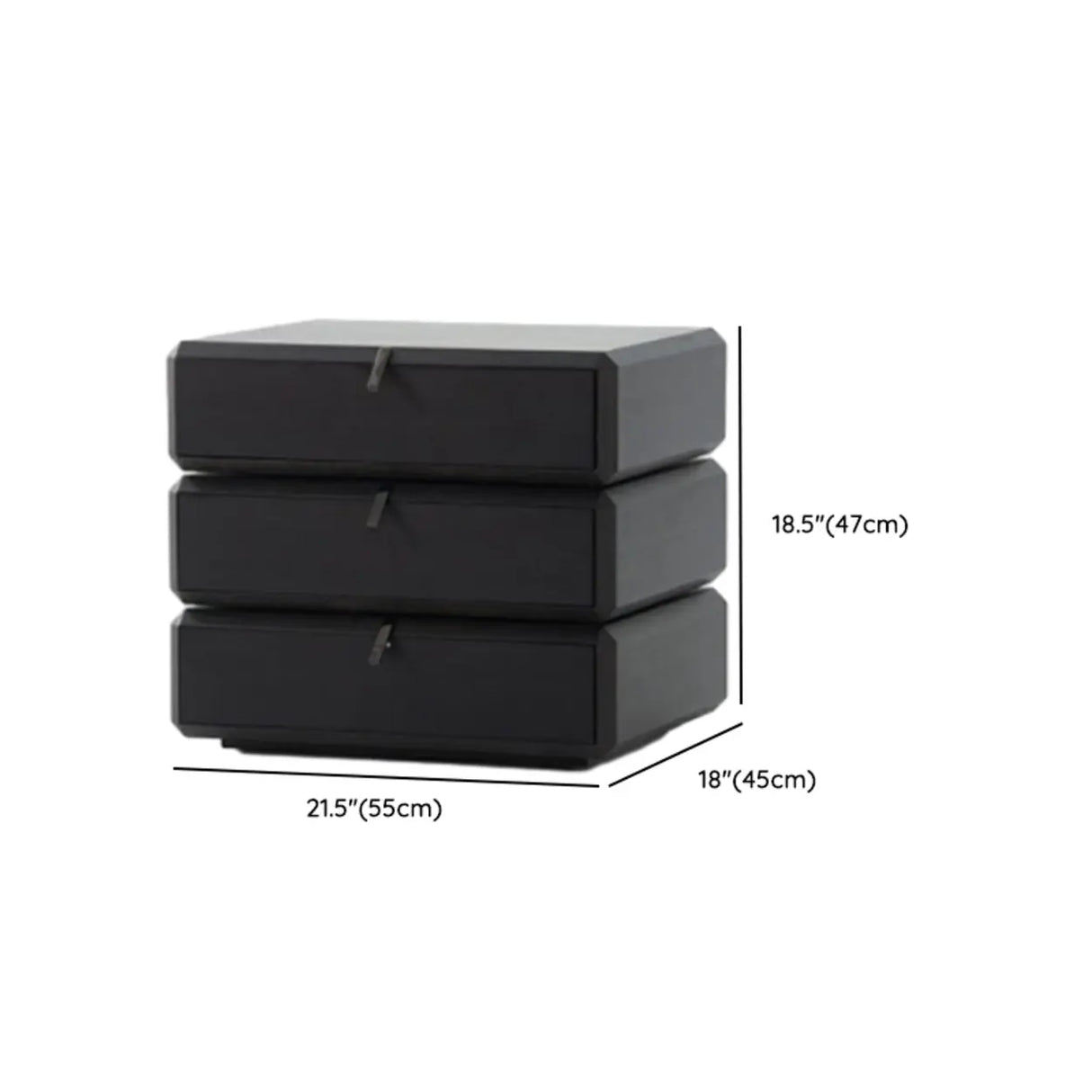 Black Solid Wood Kids Nightstand with Three Drawers 