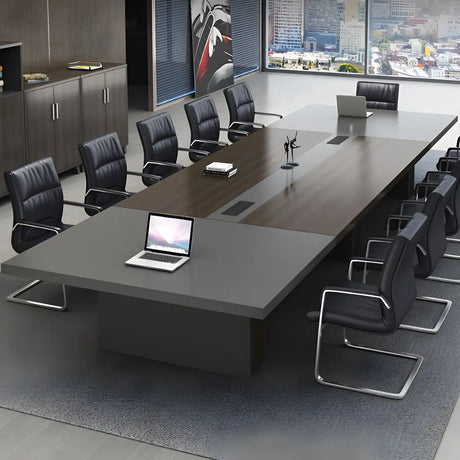 Black Solid Wood Sled Conference Table for Multi-Person Image - 1