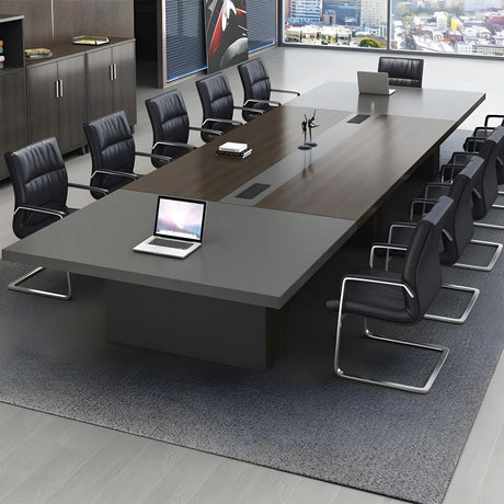 Black Solid Wood Sled Conference Table for Multi-Person Image - 2