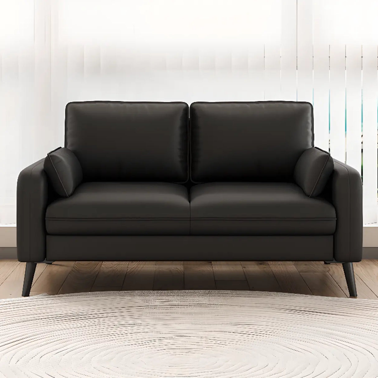 Black Square Arm Pillow Back Wood Frame Loveseat Image - 1