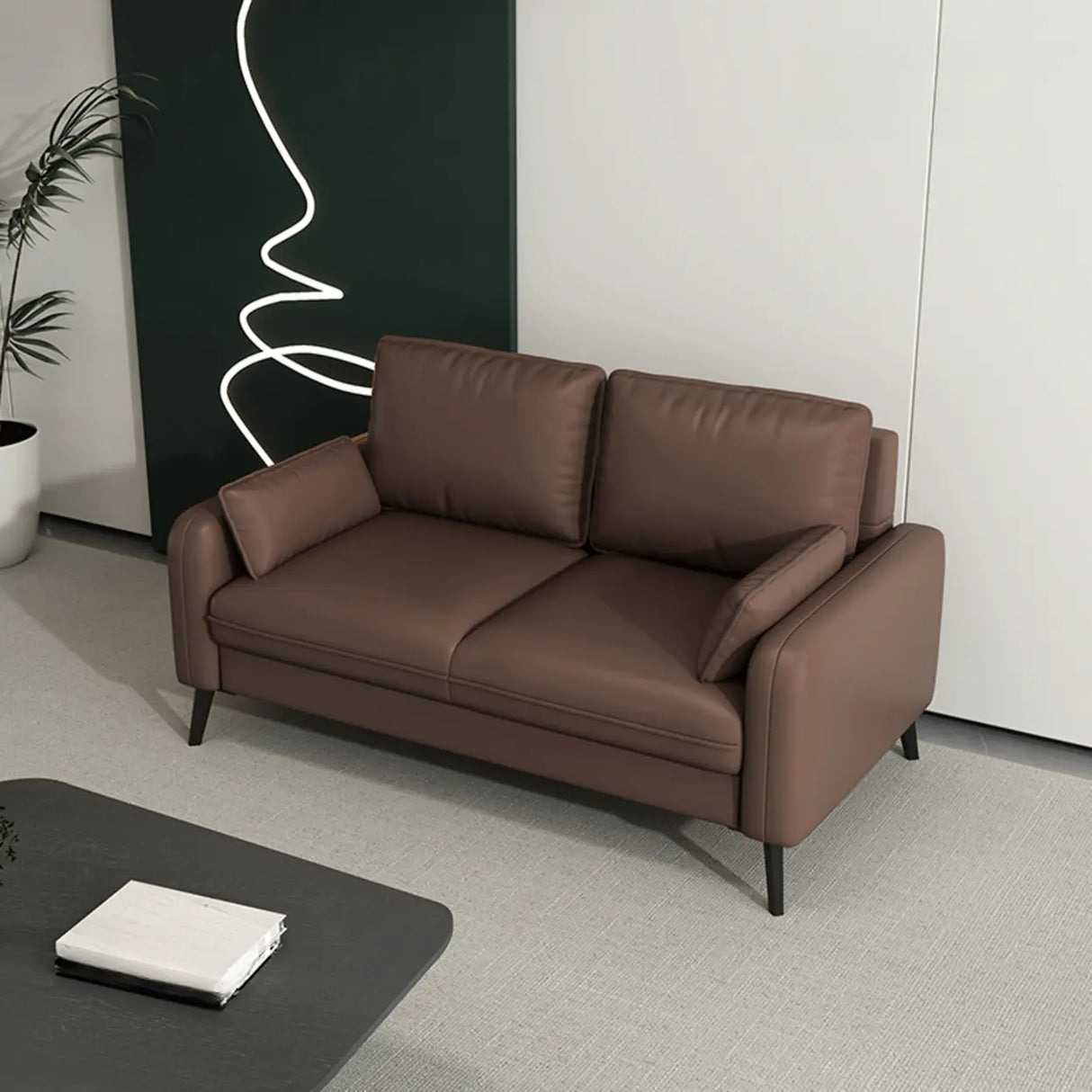 Black Square Arm Pillow Back Wood Frame Loveseat Image - 11