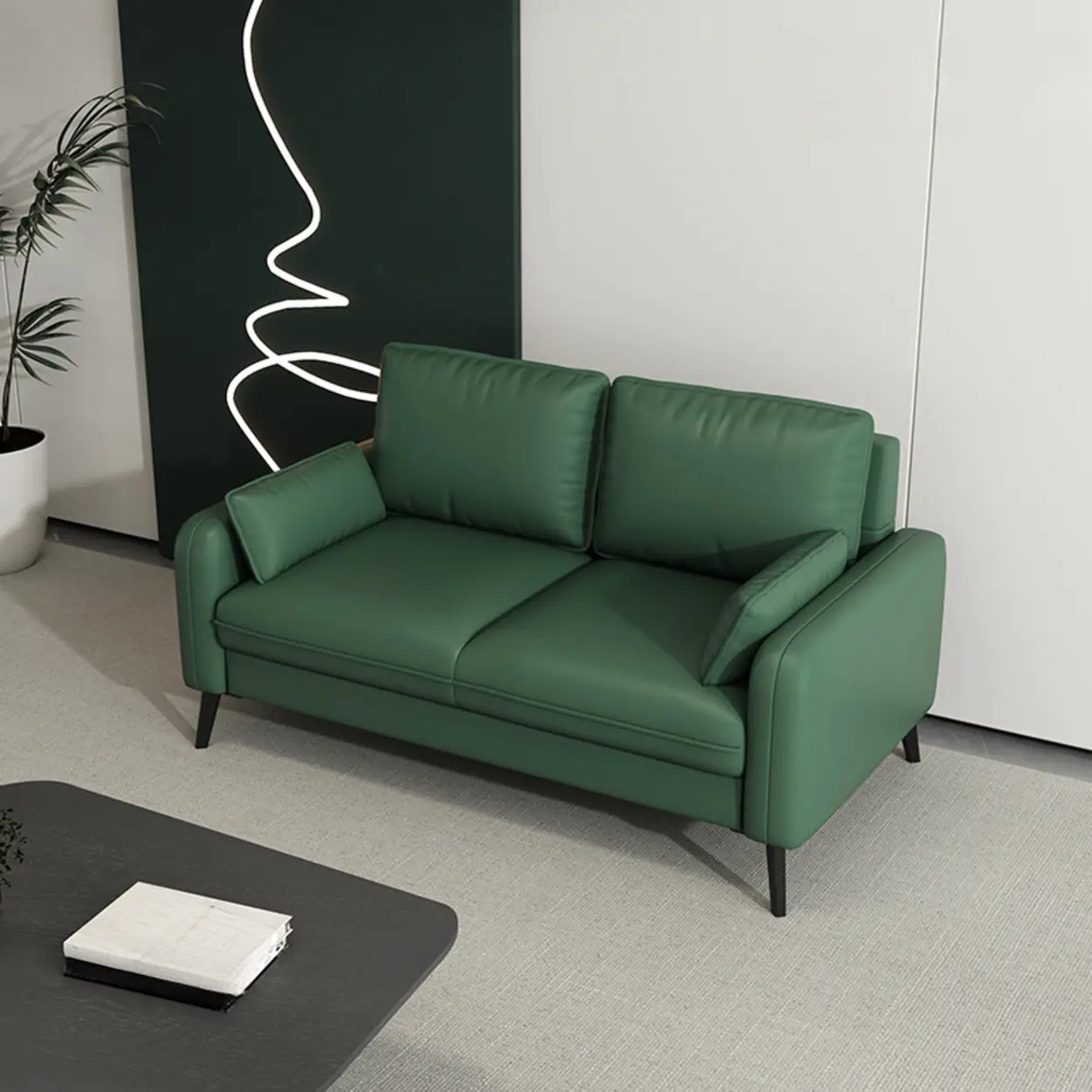 Black Square Arm Pillow Back Wood Frame Loveseat Image - 18