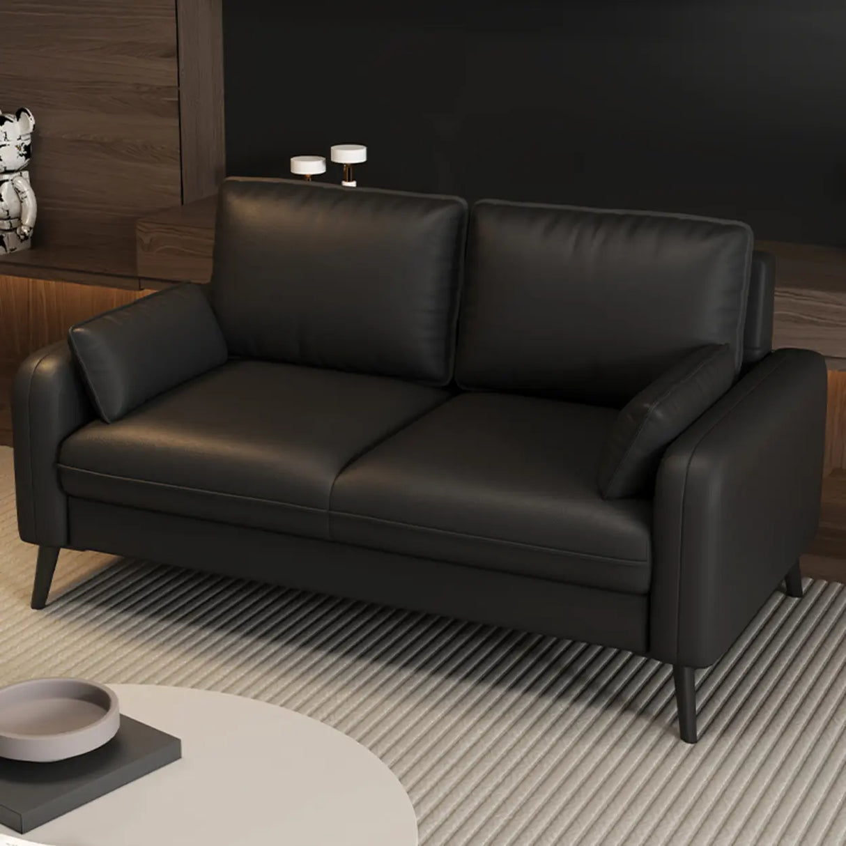 Black Square Arm Pillow Back Wood Frame Loveseat Image - 2
