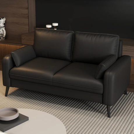 Black Square Arm Pillow Back Wood Frame Loveseat Image - 2