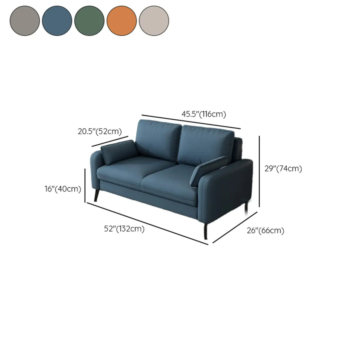 Black Square Arm Pillow Back Wood Frame Loveseat Image - 25
