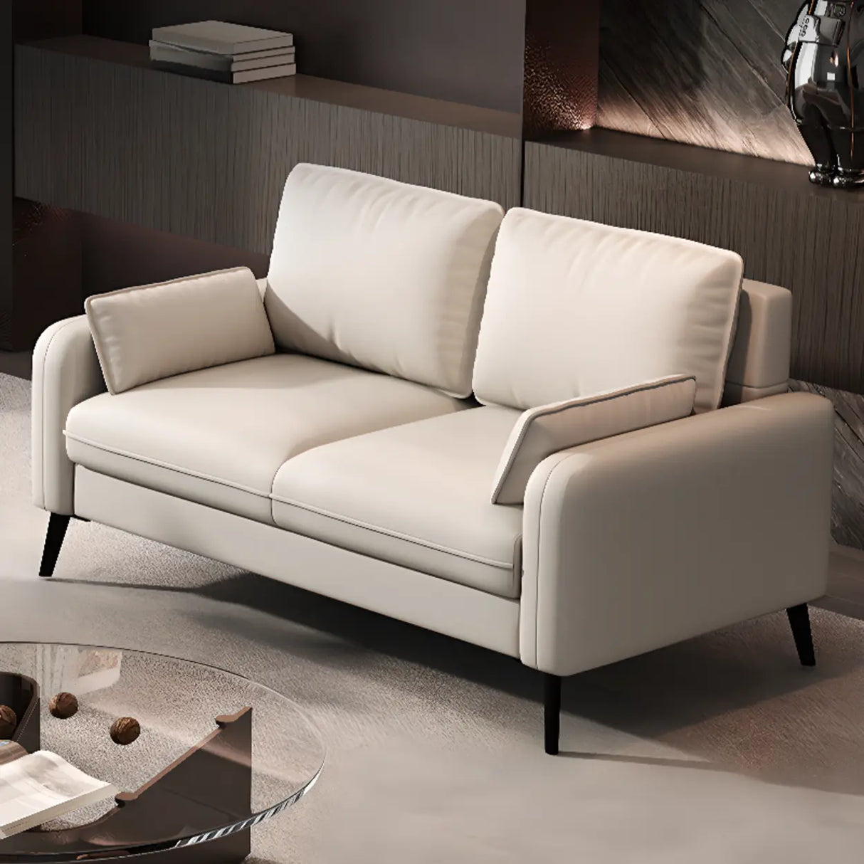 Black Square Arm Pillow Back Wood Frame Loveseat Image - 4