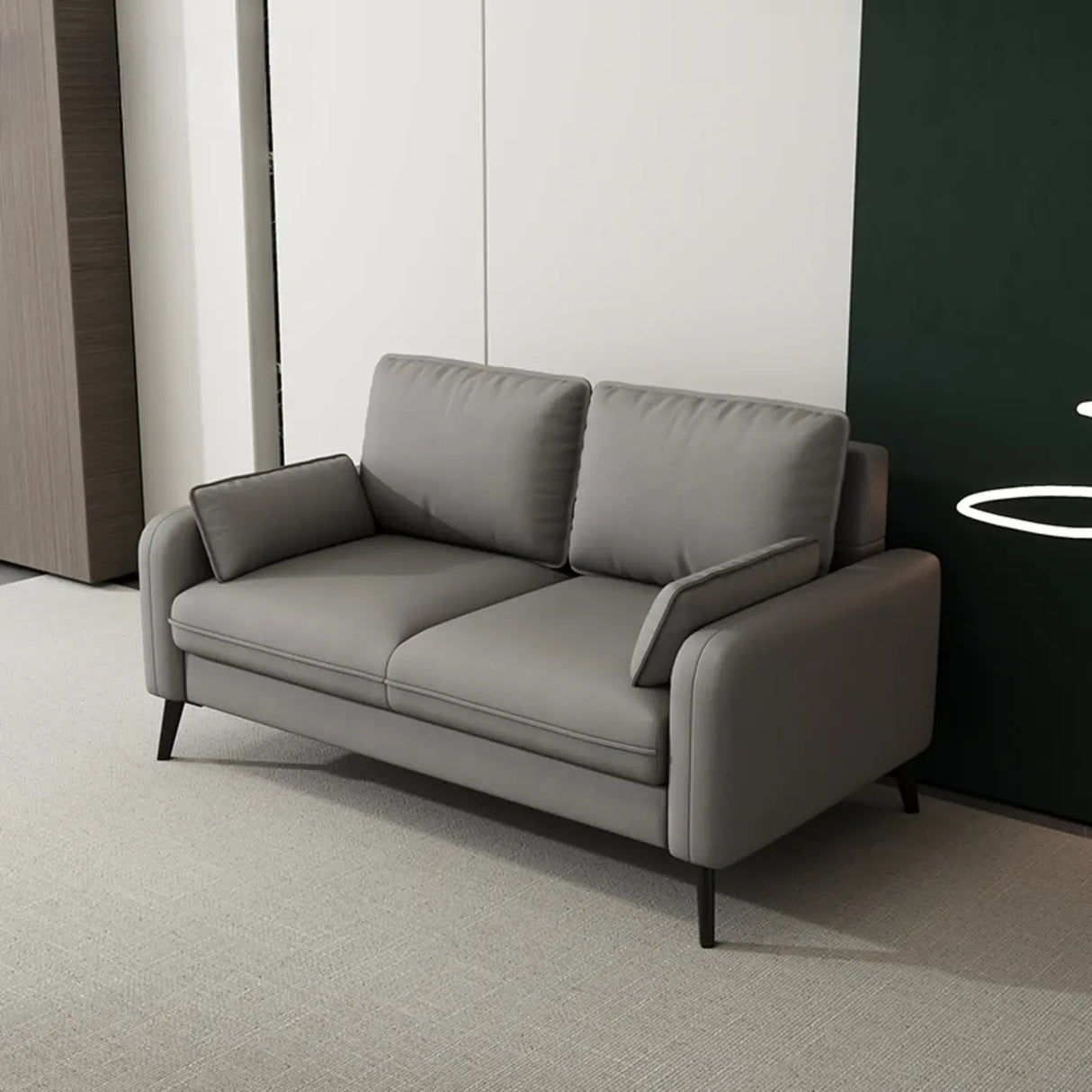Black Square Arm Pillow Back Wood Frame Loveseat Image - 8