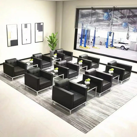 Black Square Waterproof Leather Single Sofa with Table Image - 1